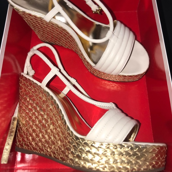 Never worn Coach white and gold wedges - Picture 1 of 5